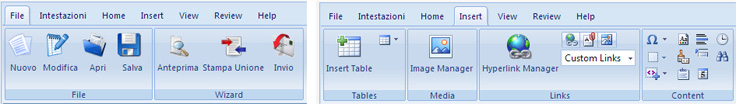 Barra degli strumenti per la creazione del layout